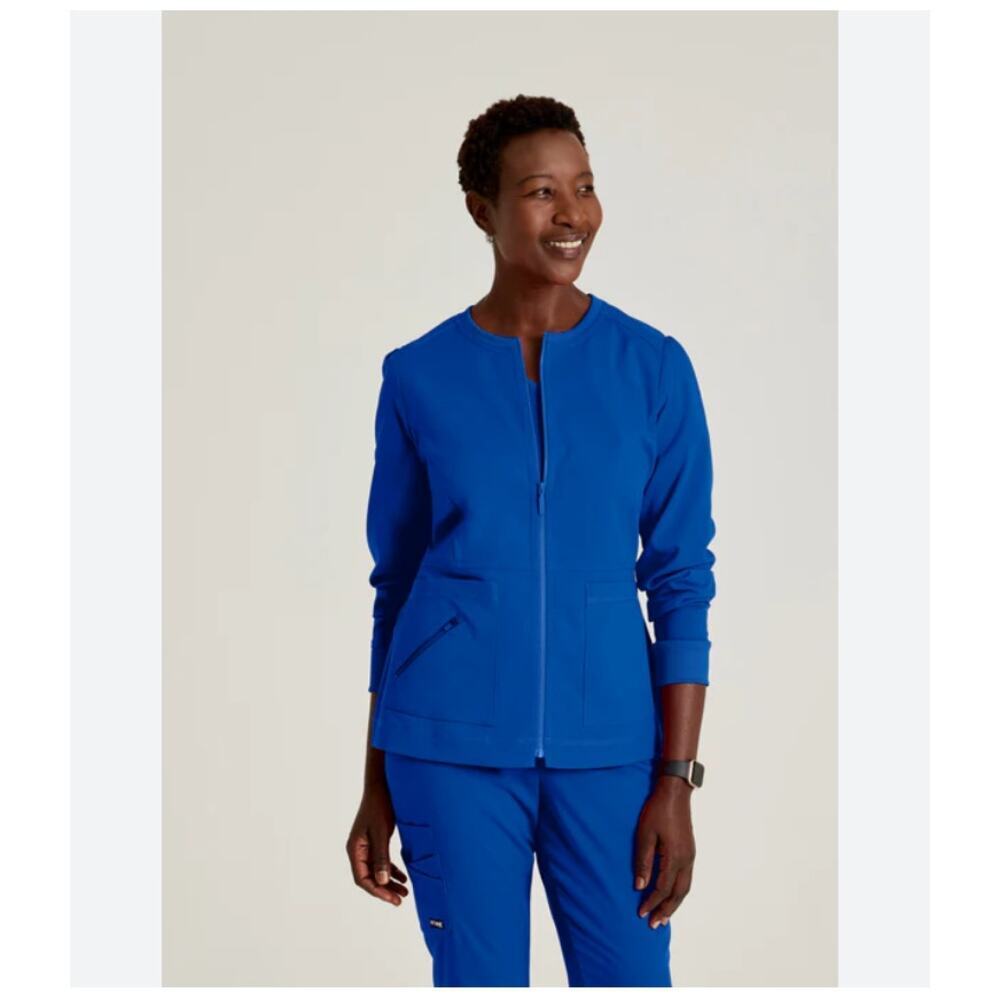 Greys Anatomy Blue Long Sleeve Zip Up Scrub Top Size XS